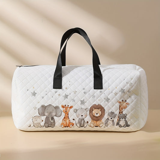 Bolsa de Viagem Elegante com Estampa de Animais de Desenho Animado - Espaçosa & Leve com Compartimento para Sapatos, Perfeita para Viagens de Uma Noite, Yoga & Fitness