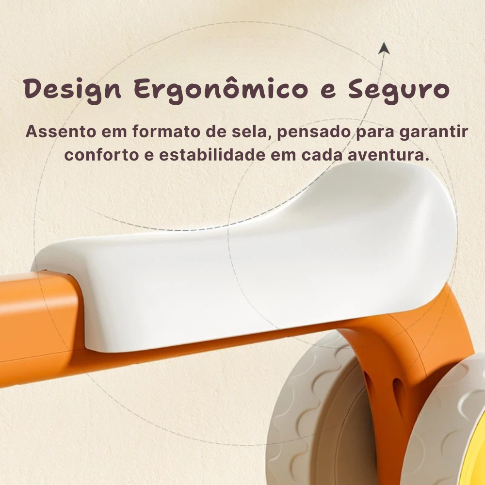 Quadriciclo Infantil Toosly: rodas emborrachadas e silenciosas que protegem o chão, estimulando equilíbrio, confiança e diversão com segurança.