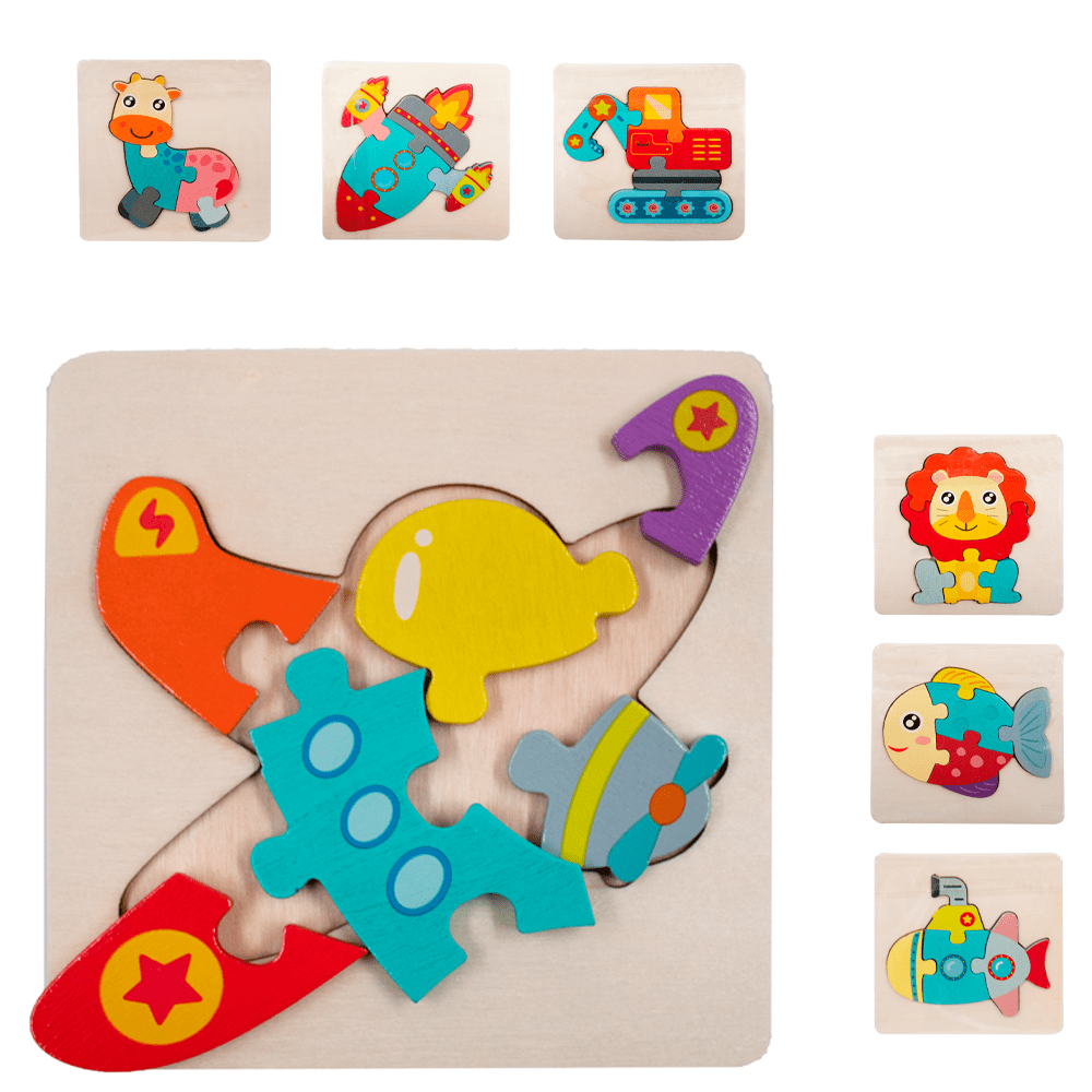 Tabuleiro Didático Educativo Quebra Cabeça de Encaixe de Madeira 11x11cm