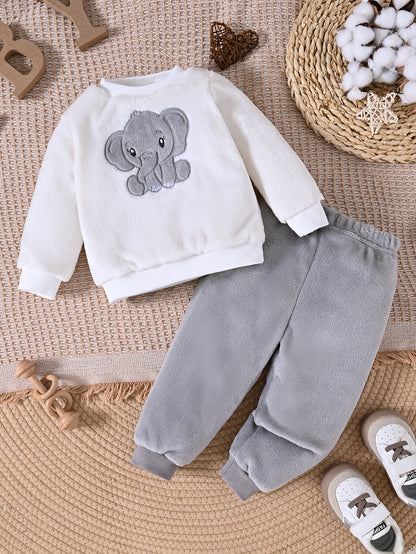 Conjunto de Moletom com Estampa Elefante 2 peças - Malha Macia para Calor no Inverno, Suéter Confortável Gola Redonda e Kalça Jogger Elástica na Cintura, Ótimos Recortes em Forma ele Fofinho & Coraçãoção Roupão Casual até 12 Meses, 12 meses. (Lavagem à Mã) Presente Ideal Para Chuveiro Texturizado Canelado Extra Quente Camiseta De Longo Comprimento E Bermuda A Condizer Tecido Nao-Elastic Design Divertirdo Do Pequeno Animal Perfeito Pro Outono/Inte Verde