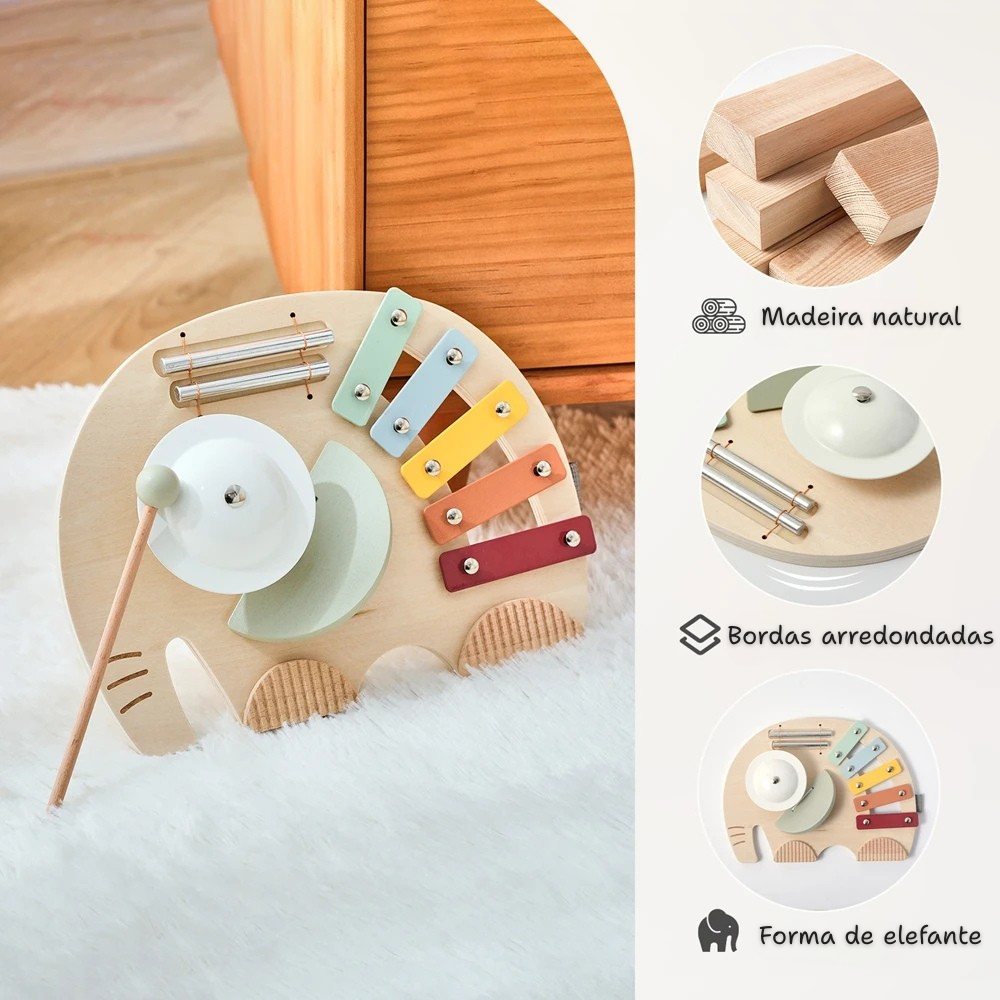 Explore o Xilofone Montessori de Elefante da Toosly. Brinquedo musical feito de madeira que une diversão e aprendizado com segurança.