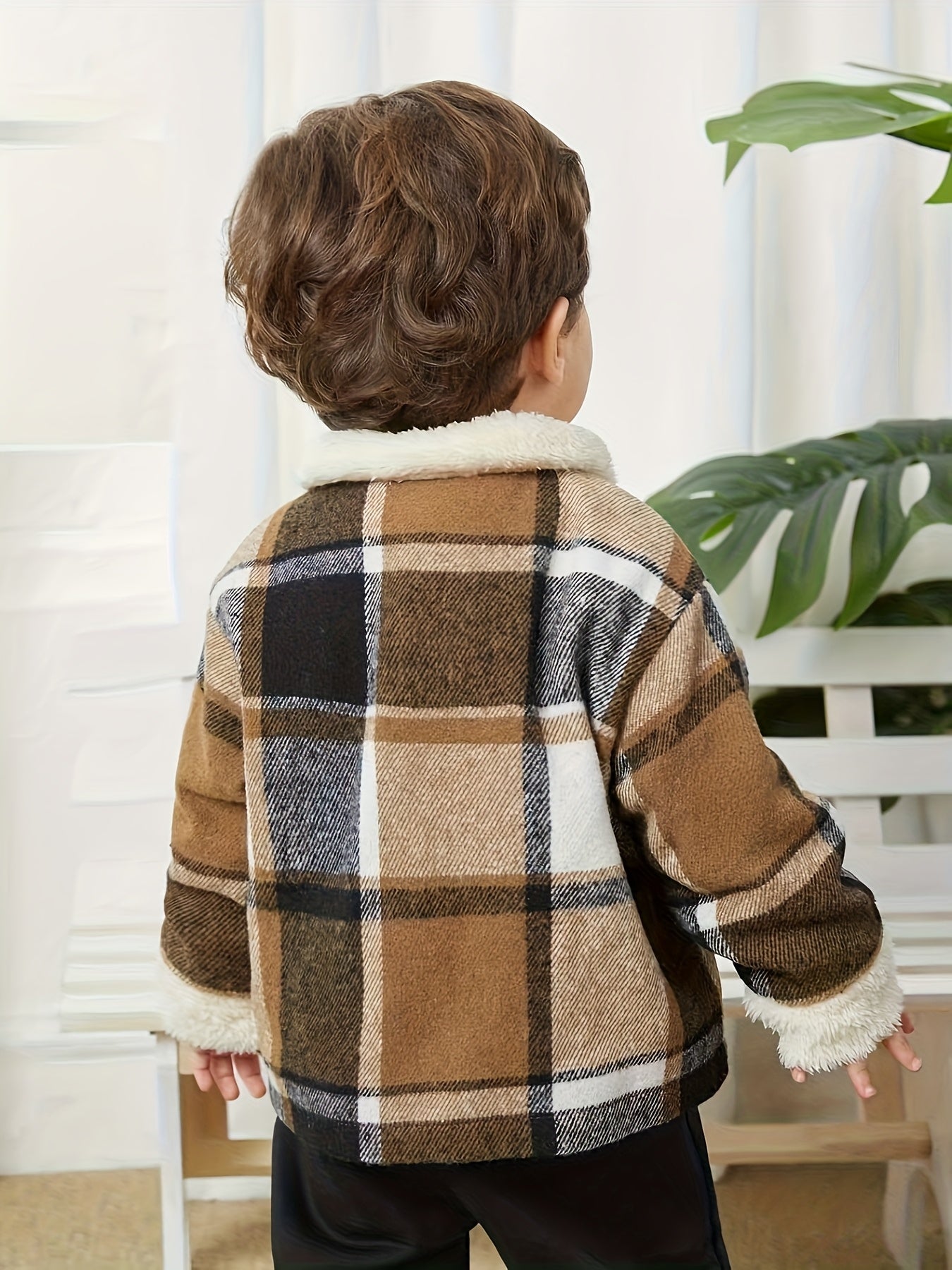 Casaco de Lã Xadrez para Meninos - Casaco de Inverno Macio e Quente com Padrão Xadrez, Casaco Casual de Manga Comprida para Exterior para Outono e Inverno, Fácil de Cuidar, Lavável na Máquina, Malha