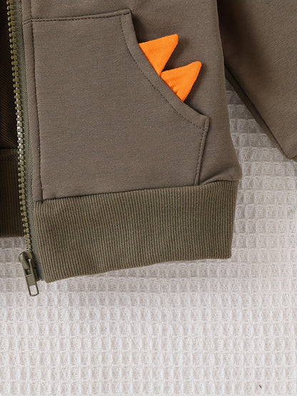 Casaco de Moletom com Capuz e Zíper de Manga Longa para Meninos, Estampa de Dinossauro, Estilo Universitário Estiloso e Versátil, Outono/Inverno, Roupas Infantis,Moda de Outono,Conjunto Casual para Meninos,Material Macio,Costura de Qualidade,Roupas Infantis Unissex,Jaqueta com Zíper