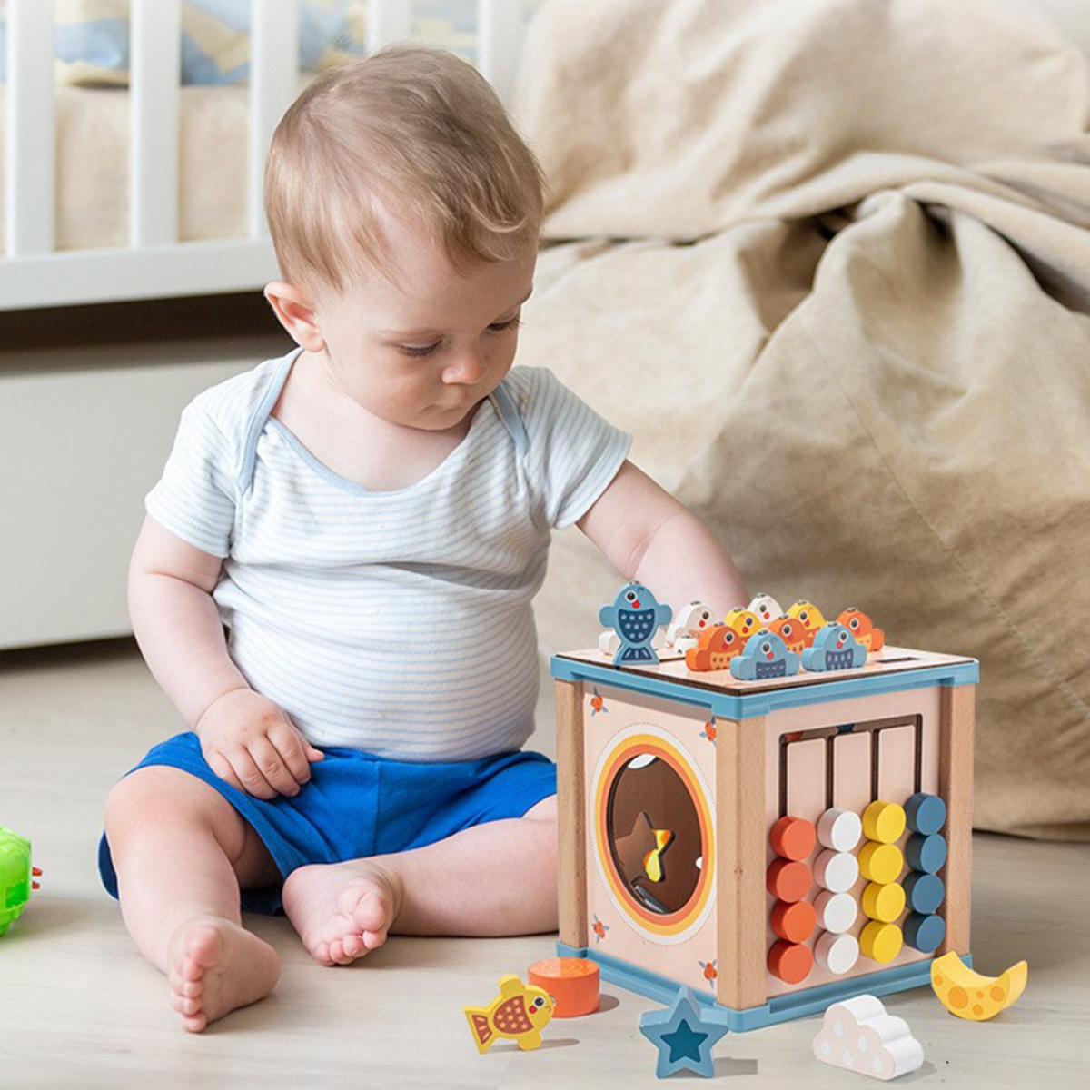 Cubo Atividades Montessori | Madeira Pesca Magnética, Ábaco, Relógio, Encaixe Formas | Educativo