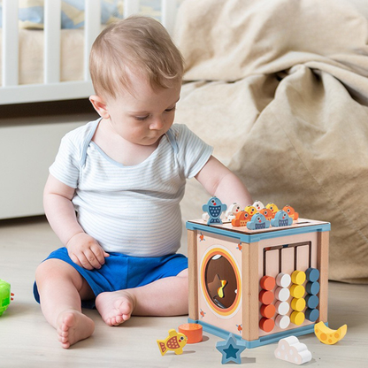 Cubo Atividades Montessori | Madeira Pesca Magnética, Ábaco, Relógio, Encaixe Formas | Educativo