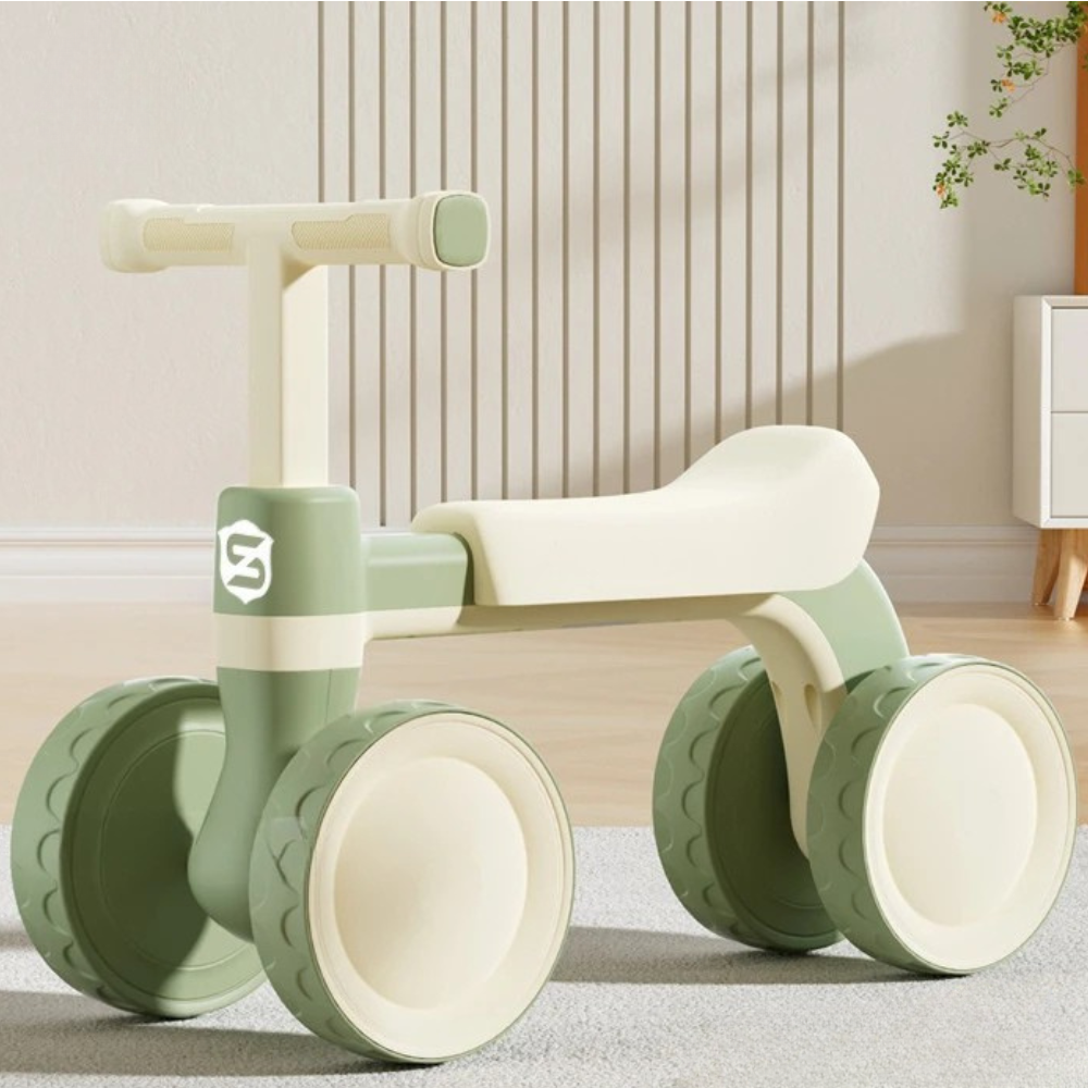 Quadriciclo Infantil Toosly: rodas emborrachadas e silenciosas que protegem o chão, estimulando equilíbrio, confiança e diversão com segurança.