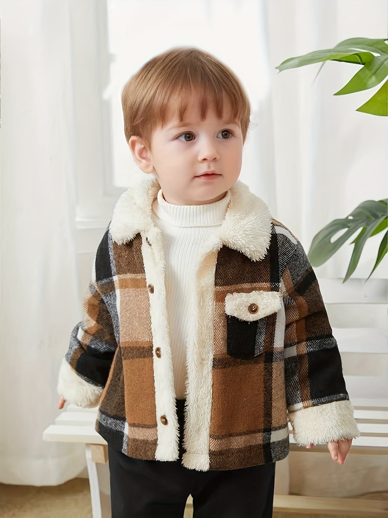 Casaco de Lã Xadrez para Meninos - Casaco de Inverno Macio e Quente com Padrão Xadrez, Casaco Casual de Manga Comprida para Exterior para Outono e Inverno, Fácil de Cuidar, Lavável na Máquina, Malha