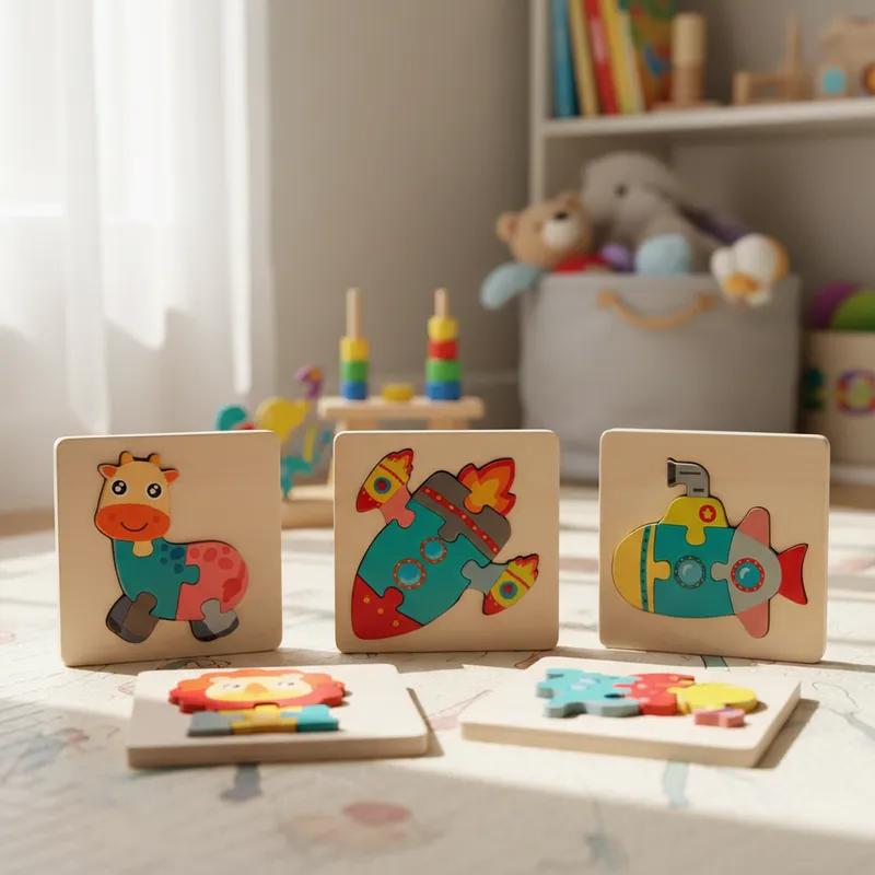 Tabuleiro Didático Educativo Quebra Cabeça de Encaixe de Madeira 11x11cm