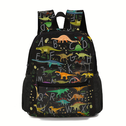 Mochila de dinossauro - Bolsa de poliéster colorida com alças ajustáveis, estampado divertido de dinossauro, leve e durável, perfeita para saídas