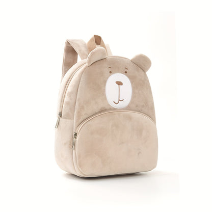 Mochila Fashion Bordada com Cara de Urso de Peluche | Macia, Fecho de Zíper, Alça Ajustável, Bolso Utilitário, Ideal para Uso Diário, Viagens e Presentes