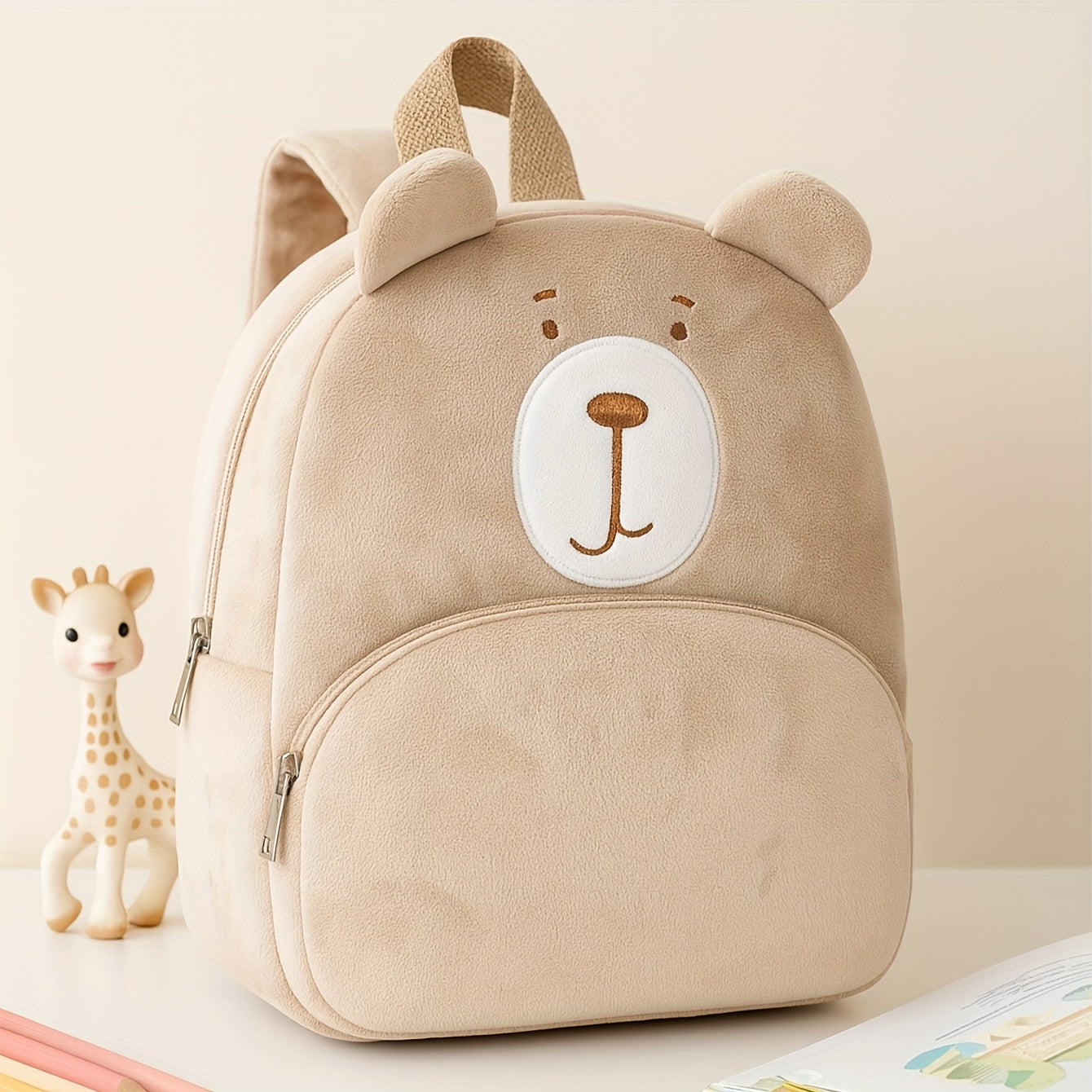 Mochila Fashion Bordada com Cara de Urso de Peluche | Macia, Fecho de Zíper, Alça Ajustável, Bolso Utilitário, Ideal para Uso Diário, Viagens e Presentes