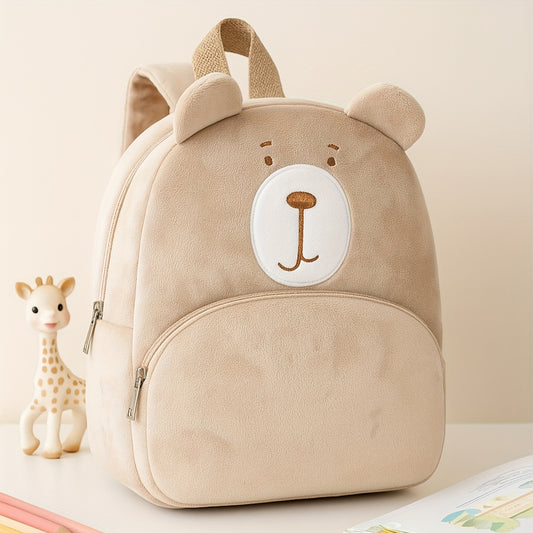 Mochila Fashion Bordada com Cara de Urso de Peluche | Macia, Fecho de Zíper, Alça Ajustável, Bolso Utilitário, Ideal para Uso Diário, Viagens e Presentes