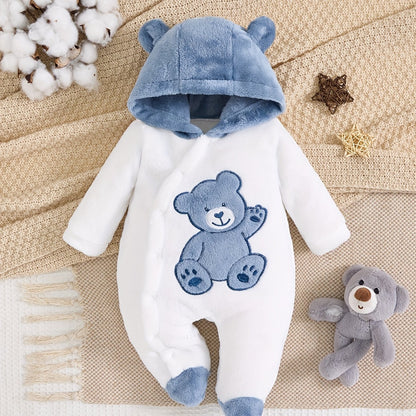 Macacão Aconchegante com Bordado de Urso para Meninos