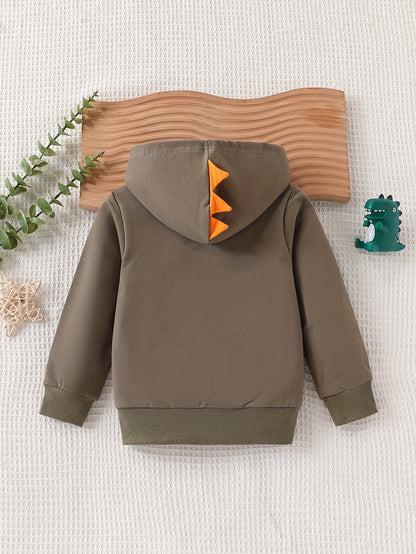 Casaco de Moletom com Capuz e Zíper de Manga Longa para Meninos, Estampa de Dinossauro, Estilo Universitário Estiloso e Versátil, Outono/Inverno, Roupas Infantis,Moda de Outono,Conjunto Casual para Meninos,Material Macio,Costura de Qualidade,Roupas Infantis Unissex,Jaqueta com Zíper