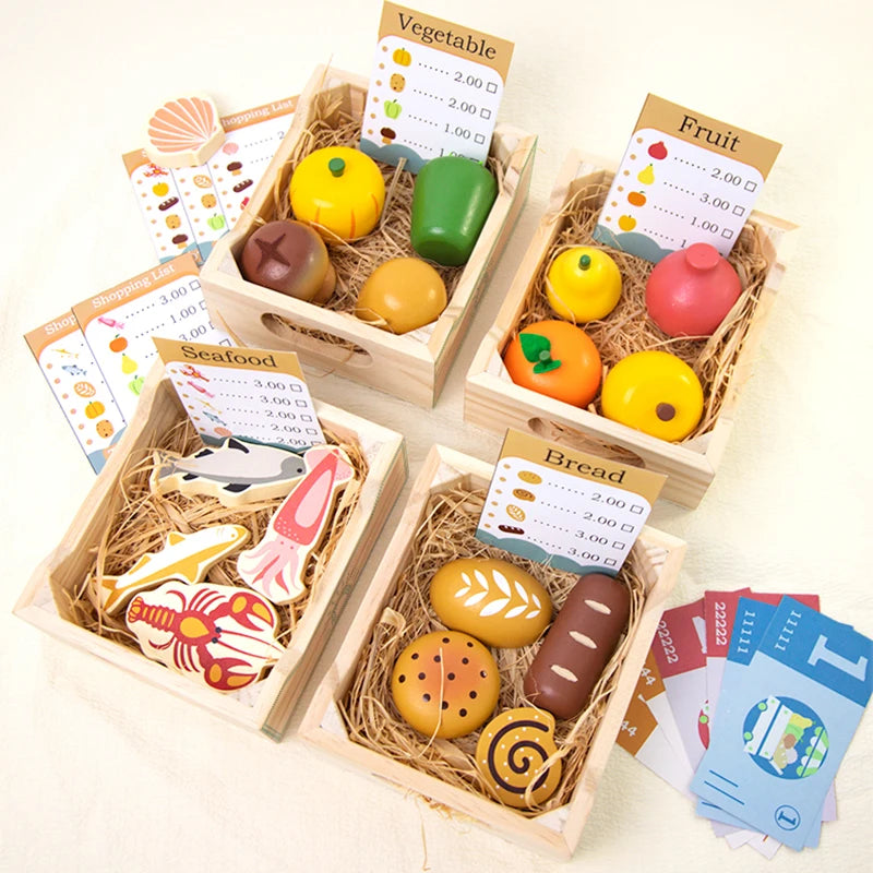 Toosly corte jogar brinquedos de comida crianças brinquedos de cozinha de madeira acessórios de comida conjunto fingir comida frutas vegetais brinquedos educativos de cognição
