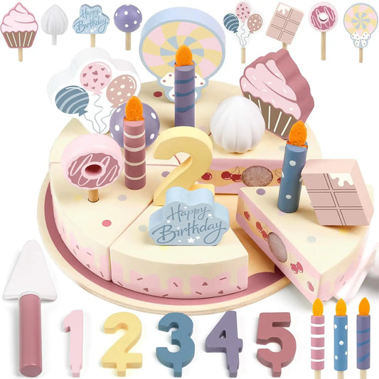 Toosly crianças de madeira brinquedos de cozinha simulação bolo de aniversário brinquedo fingir jogar corte jogo de comida crianças role play brinquedo presentes para menino menina