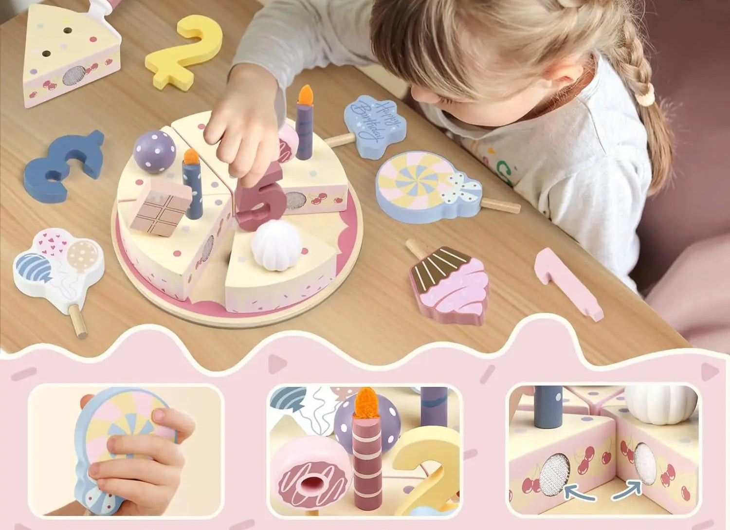 Toosly crianças de madeira brinquedos de cozinha simulação bolo de aniversário brinquedo fingir jogar corte jogo de comida crianças role play brinquedo presentes para menino menina