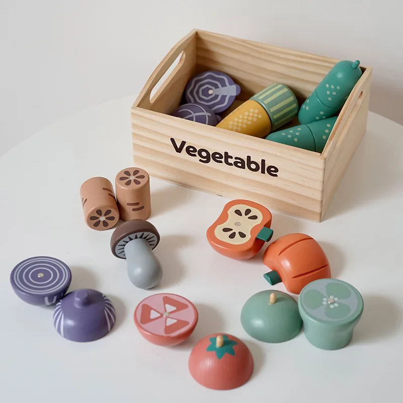 Toosly corte jogar brinquedos de comida crianças brinquedos de cozinha de madeira acessórios de comida conjunto fingir comida frutas vegetais brinquedos educativos de cognição
