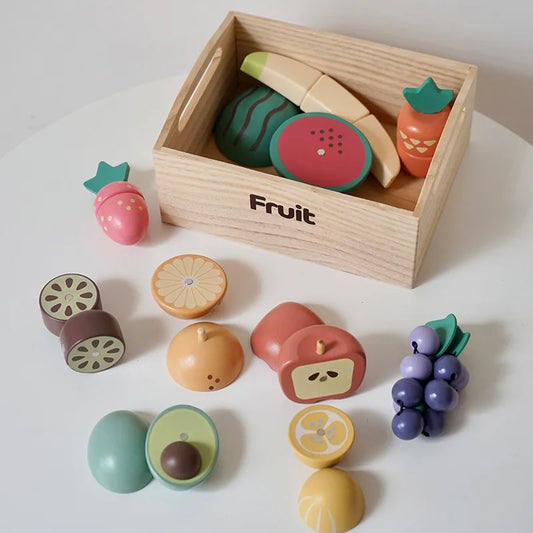 Toosly corte jogar brinquedos de comida crianças brinquedos de cozinha de madeira acessórios de comida conjunto fingir comida frutas vegetais brinquedos educativos de cognição