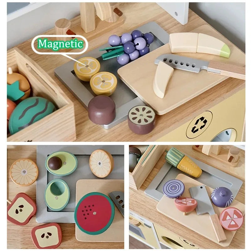 Toosly corte jogar brinquedos de comida crianças brinquedos de cozinha de madeira acessórios de comida conjunto fingir comida frutas vegetais brinquedos educativos de cognição