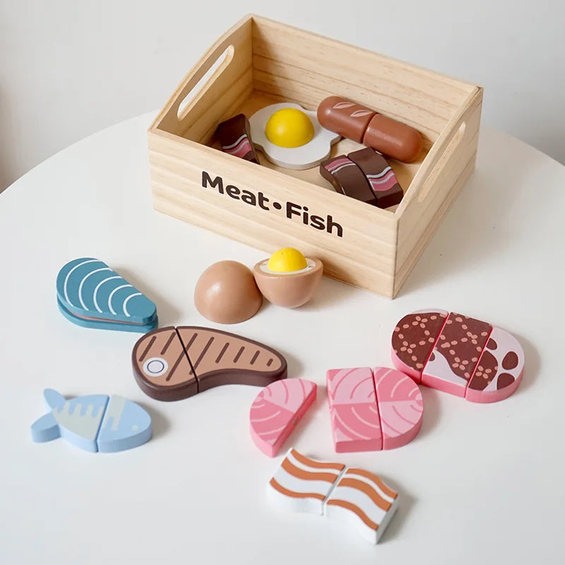Toosly corte jogar brinquedos de comida crianças brinquedos de cozinha de madeira acessórios de comida conjunto fingir comida frutas vegetais brinquedos educativos de cognição