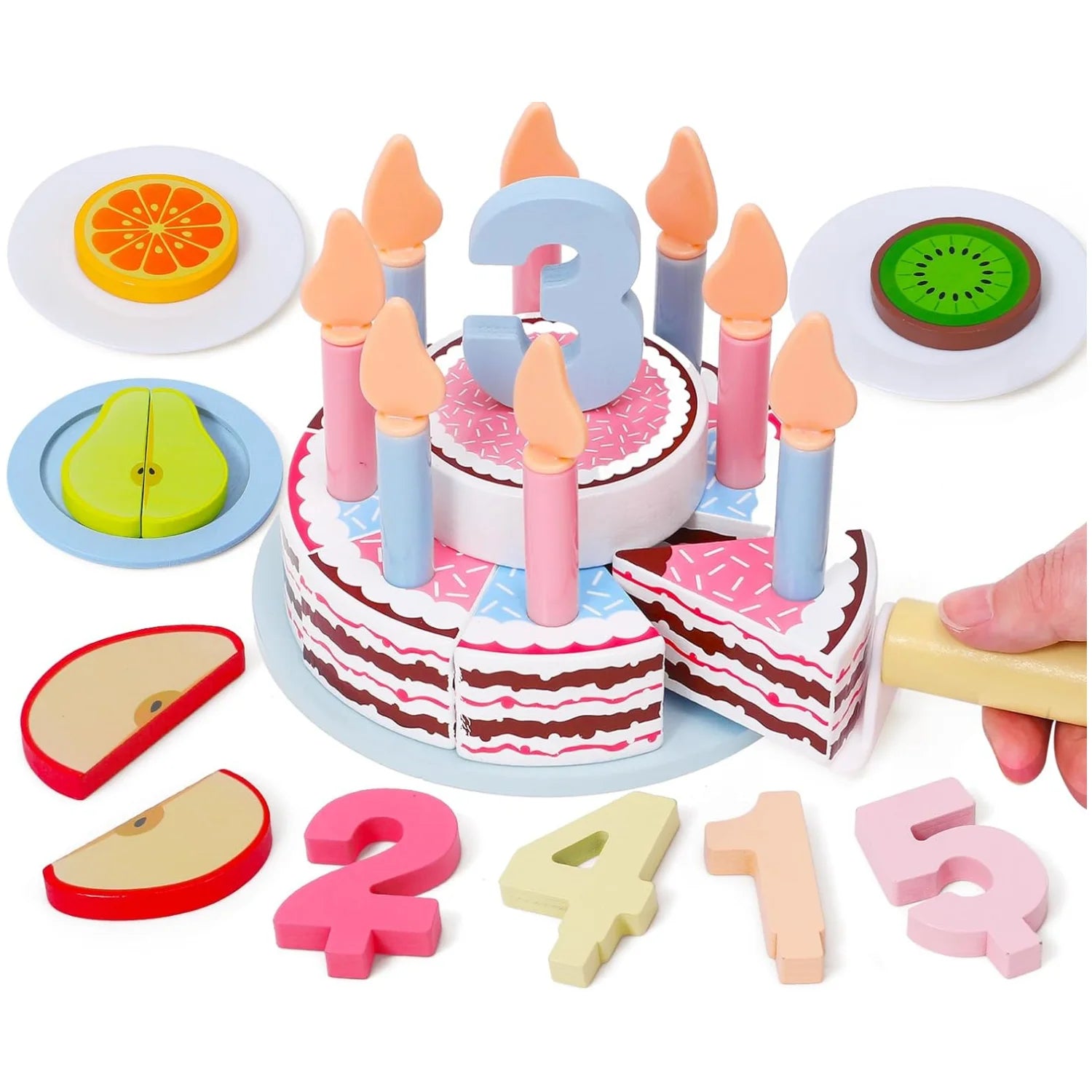 Toosly crianças de madeira brinquedos de cozinha simulação bolo de aniversário brinquedo fingir jogar corte jogo de comida crianças role play brinquedo presentes para menino menina