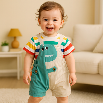 Conjunto Infantil Listrado com Dinossauro