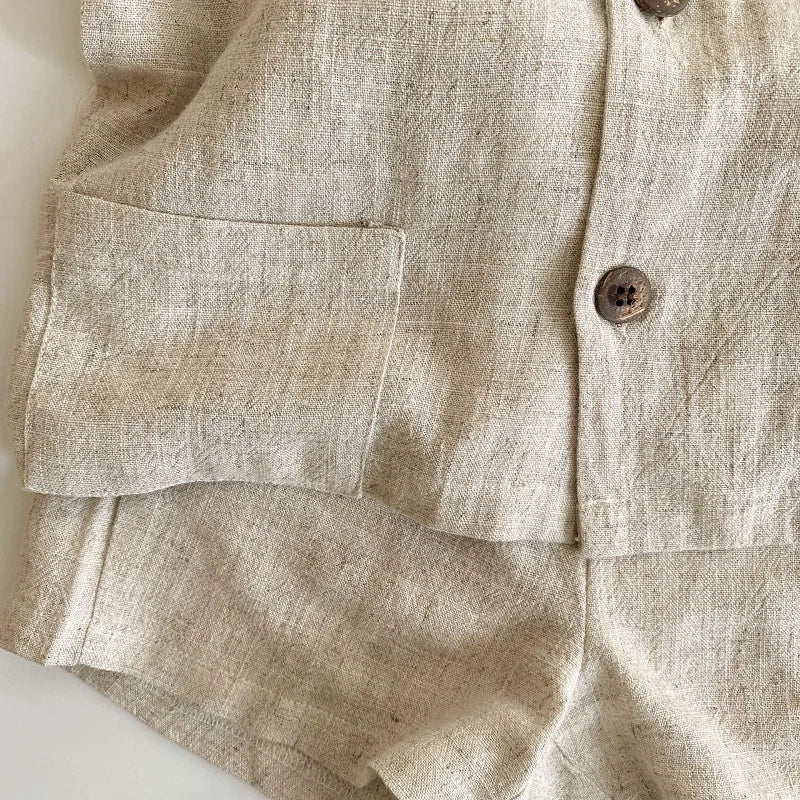 Toosly bebê menino menina conjuntos de roupas camisa + linho curto verão infantil criança homesuit botão manga curta roupas de bebê 1-7y