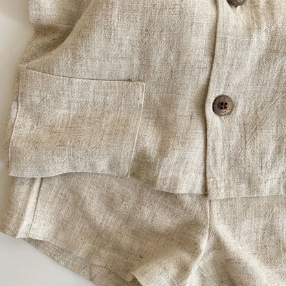 Toosly bebê menino menina conjuntos de roupas camisa + linho curto verão infantil criança homesuit botão manga curta roupas de bebê 1-7y