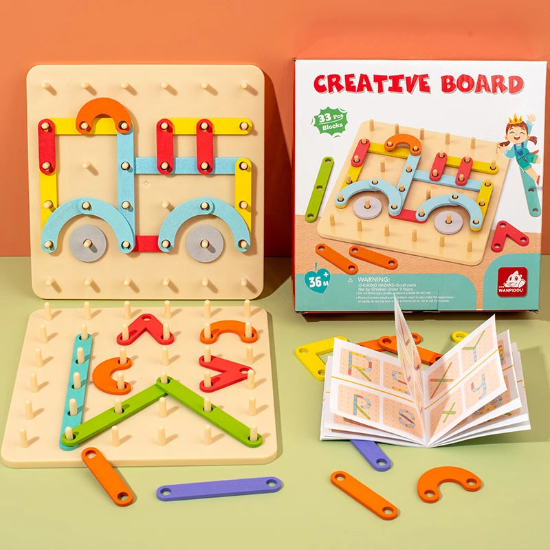 Toosly crianças brinquedos de madeira placa criativa placa de unhas conjunto coluna geométrica construção quebra-cabeça geométrico pegboard montessori sensorial