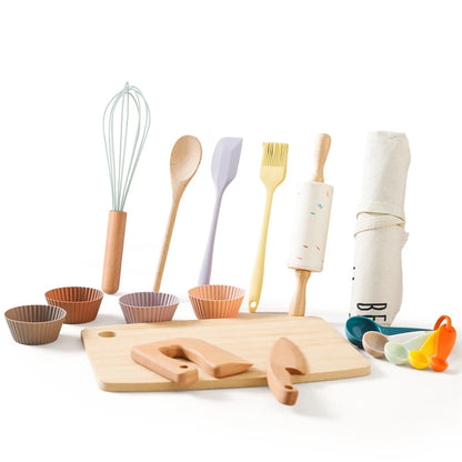 Conjunto de Utensílios de Cozinha de Madeira Toosly – brinquedo educativo Montessori para crianças, com acessórios de corte e brincar de casinha.