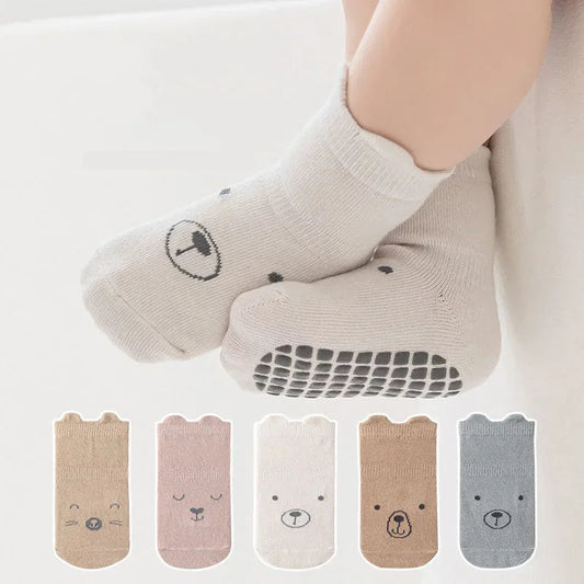 Toosly 5 pares/lote bebê antiderrapante piso meia 5 colorido de urso impressão infantil menina meias de algodão sólido outono anti deslizamento crianças joelho meia