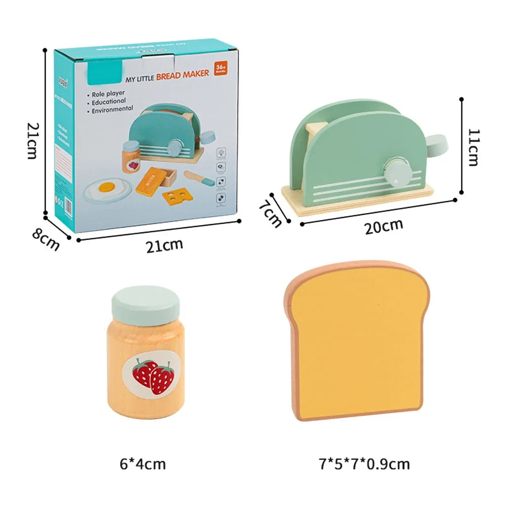 Toosly torradeira de madeira brinquedo crianças kit máquina pão fingir jogar brinquedos cozinha conjunto café da manhã brinquedos educativos presentes para meninas meninos