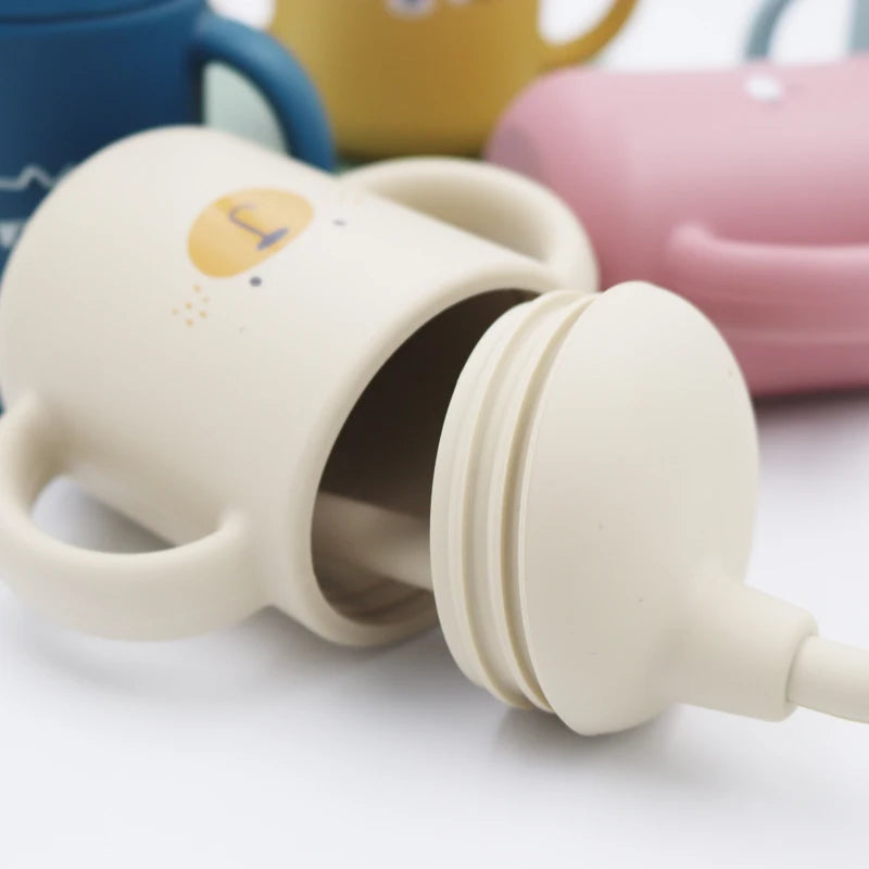 Toosly novo dos desenhos animados 120ml bebê silicone canudinho bpa-livre portátil armazenamento lanche recipiente de alimentação copo treinador à prova de vazamento