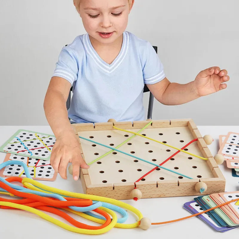Toosly jogo de corda elástica e corda de rosqueamento 2 em 1 com cartas, brinquedo de desenvolvimento de pensamento lógico, auxiliares de ensino de treinamento de concentração
