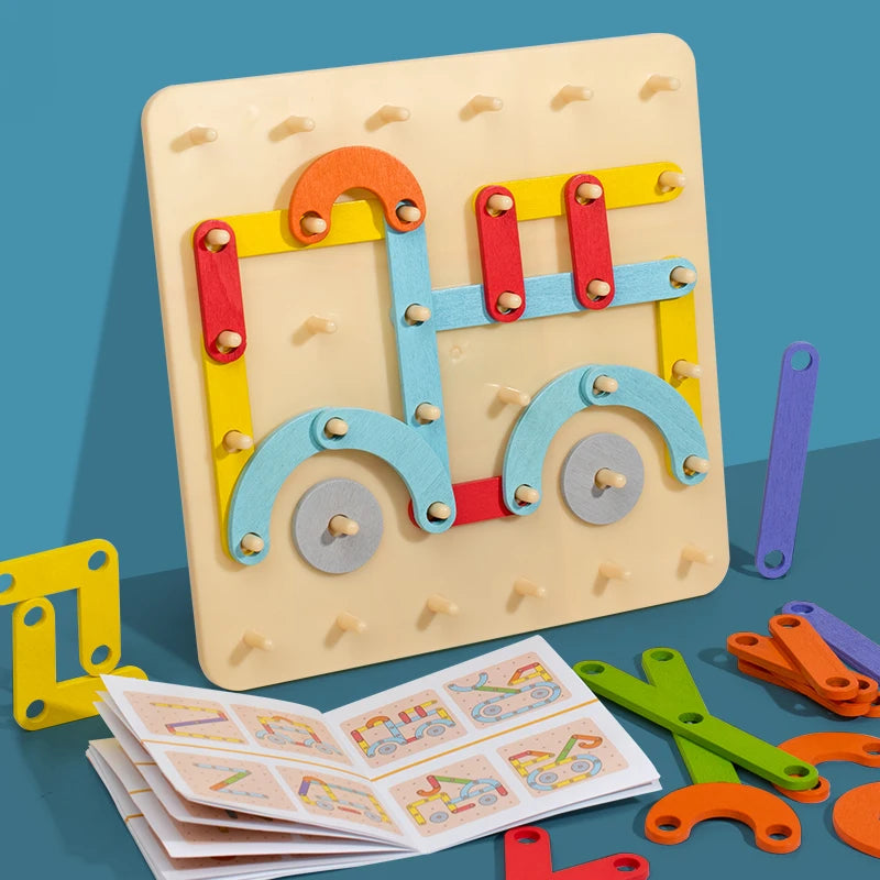 Toosly crianças brinquedos de madeira placa criativa placa de unhas conjunto coluna geométrica construção quebra-cabeça geométrico pegboard montessori sensorial