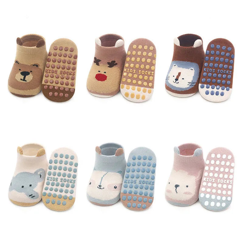 Toosly 6 pares crianças meias de algodão antiderrapante meninos e meninas bonito dos desenhos animados animal estampado confortável respirável meias de chão do bebê