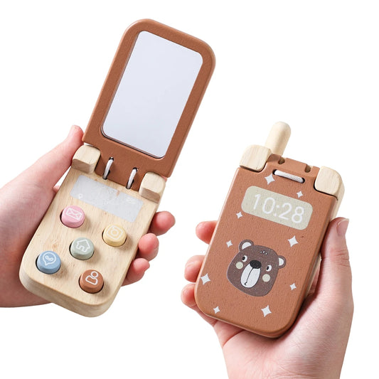 Toosly montessori brinquedos do bebê dos desenhos animados flip telefone celular com espelho crianças dedos imprensa e os sentidos tocar o brinquedo chave móvel aprendizagem
