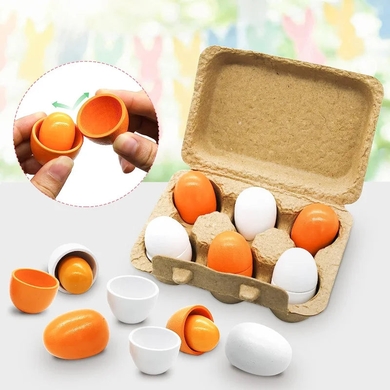 Toosly ovos de madeira 6 pçs  brinquedo ovo cozinha brinquedos crianças jogar comida cozinhar cozinha fingir jogar comida conjunto para o bebê desenvolvimento precoce & aprendizagem