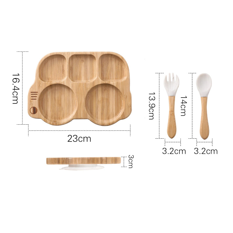 Toosly conjunto silicone bebê placa colher garfo conjuntos crianças alimentação conjunto de utensílios de mesa bpa livre de madeira produto comestível prato de jantar coisas do bebê