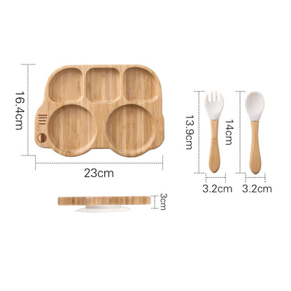 Toosly conjunto silicone bebê placa colher garfo conjuntos crianças alimentação conjunto de utensílios de mesa bpa livre de madeira produto comestível prato de jantar coisas do bebê