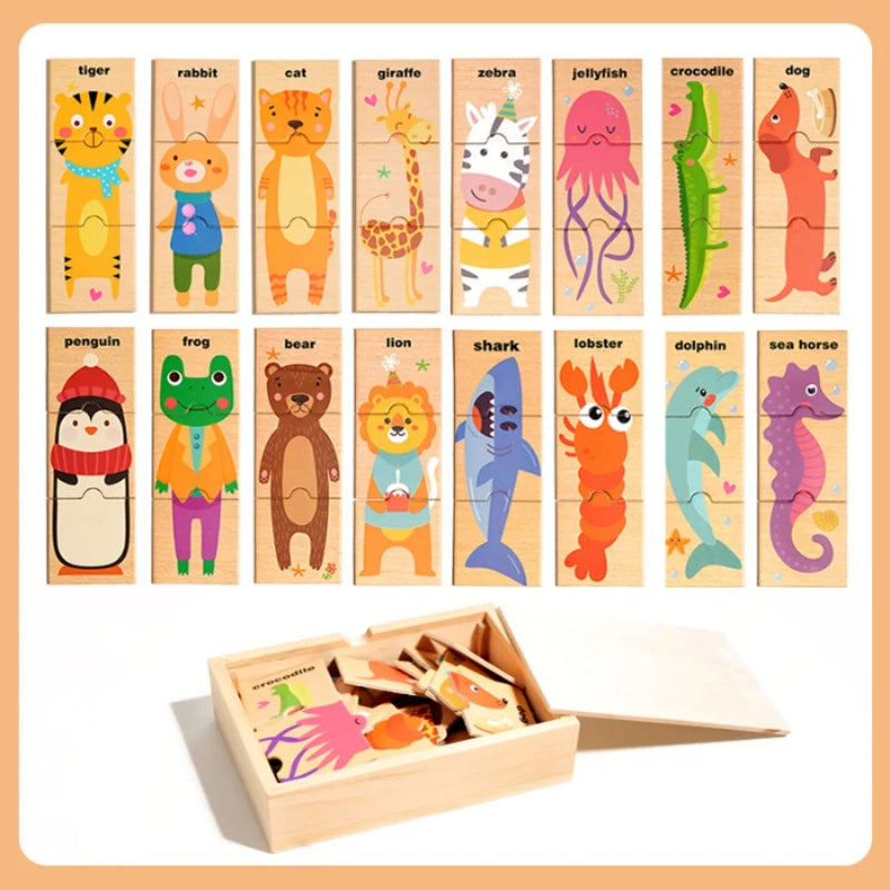 Toosly quebra-cabeça infantil dos desenhos animados forma animal correspondência quebra-cabeça, educação precoce do bebê inglês palavra cognição placa de quebra-cabeça, brinquedo de madeira