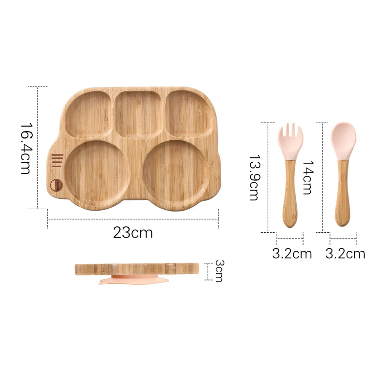 Toosly conjunto silicone bebê placa colher garfo conjuntos crianças alimentação conjunto de utensílios de mesa bpa livre de madeira produto comestível prato de jantar coisas do bebê