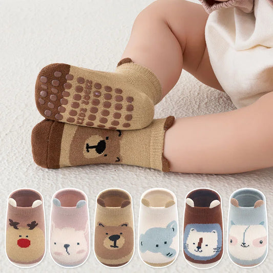 Toosly 6 pares crianças meias de algodão antiderrapante meninos e meninas bonito dos desenhos animados animal estampado confortável respirável meias de chão do bebê