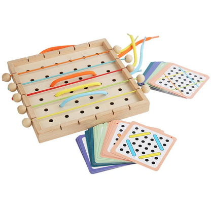 Toosly jogo de corda elástica e corda de rosqueamento 2 em 1 com cartas, brinquedo de desenvolvimento de pensamento lógico, auxiliares de ensino de treinamento de concentração