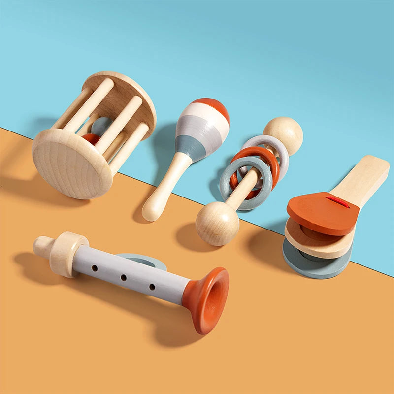 Toosly instrumentos musicais do bebê 5 pçs chocalho sensorial brinquedos educativos precoces brinquedos musicais do bebê montessori brinquedos presentes de aniversário para crianças