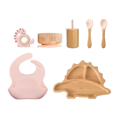 Toosly bebê Alimentação Louça Conjunto com Ventosas De Silicone, Kid Dinnerware, Placa De Bambu, Garfo, Colher, Copa, Suprimentos De Presente