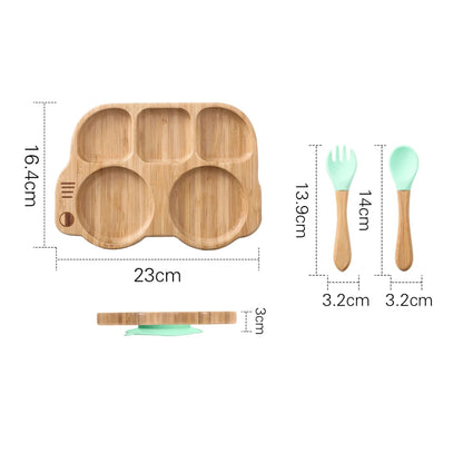 Toosly conjunto silicone bebê placa colher garfo conjuntos crianças alimentação conjunto de utensílios de mesa bpa livre de madeira produto comestível prato de jantar coisas do bebê