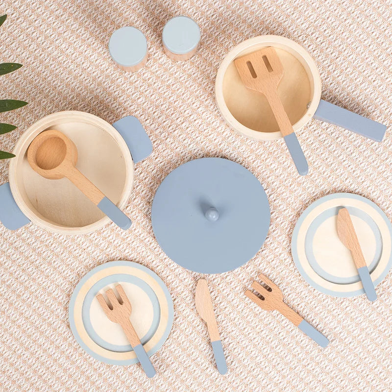 Toosly brinquedos de cozinha de simulação de madeira para crianças, brinquedos educativos para educação infantil, panelas e panelas de simulação, comida, chef de dramatização