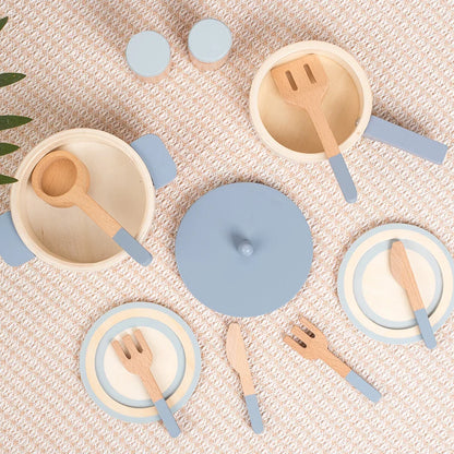 Toosly brinquedos de cozinha de simulação de madeira para crianças, brinquedos educativos para educação infantil, panelas e panelas de simulação, comida, chef de dramatização